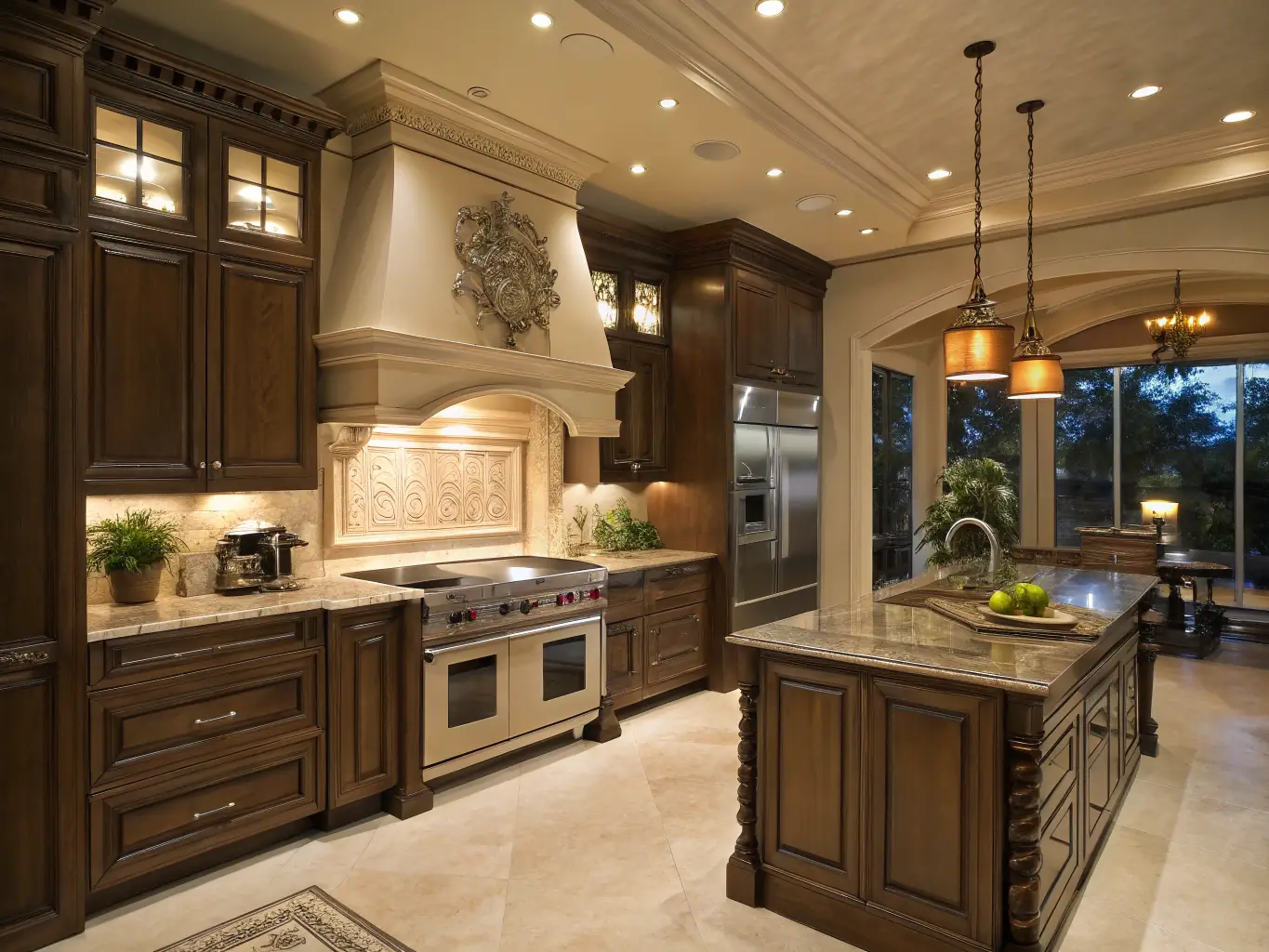 A photo of a modern kitchen with custom-built cabinets in a warm wood finish, showcasing the craftsmanship of The Wood Junction.